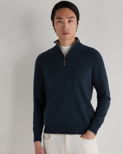 N.Peal Men's Carnaby Half Zip Cashmere Jumper Indigo Blue