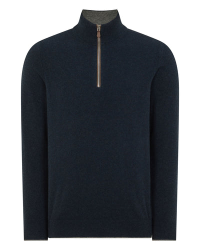 N.Peal Men's Carnaby Half Zip Cashmere Jumper Indigo Blue