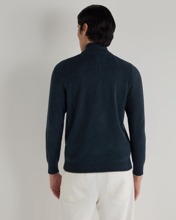 N.Peal Men's Carnaby Half Zip Cashmere Jumper Indigo Blue