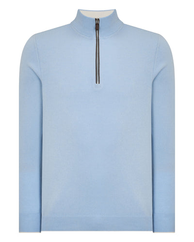 N.Peal Men's Carnaby Half Zip Cashmere Jumper Sea Mist Blue