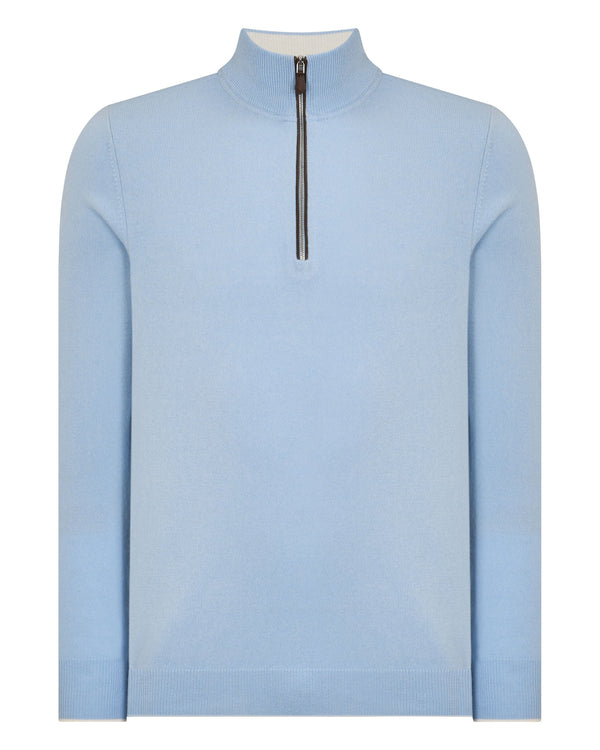 N.Peal Men's Carnaby Half Zip Cashmere Jumper Sea Mist Blue