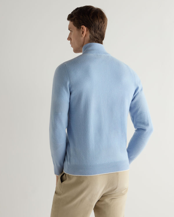 N.Peal Men's Carnaby Half Zip Cashmere Jumper Sea Mist Blue