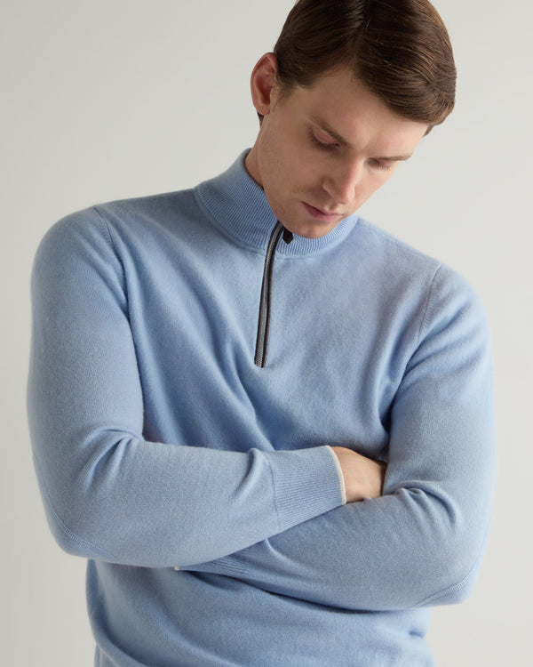 N.Peal Men's Carnaby Half Zip Cashmere Jumper Sea Mist Blue