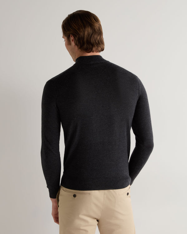 N.Peal 007 Fine Gauge Cashmere Mock Turtle Neck Jumper Dark Charcoal Grey