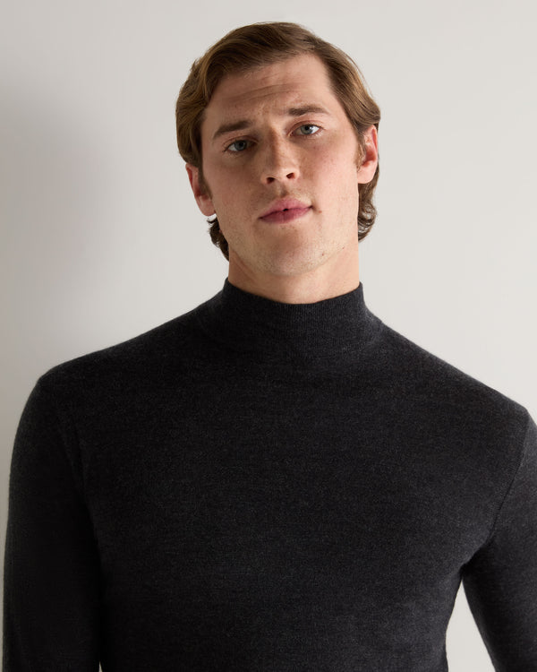 N.Peal 007 Fine Gauge Cashmere Mock Turtle Neck Jumper Dark Charcoal Grey