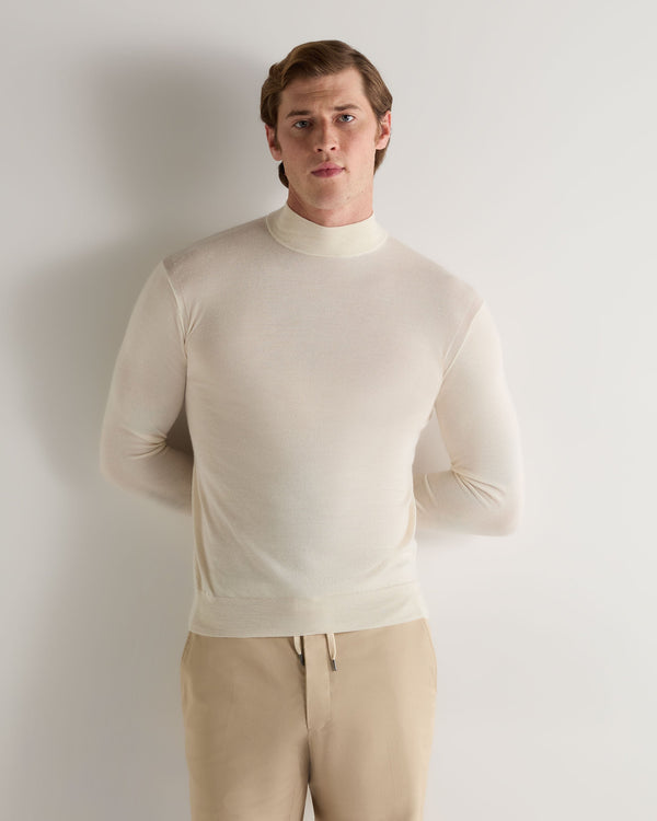 N.Peal Men's Fine Gauge Cashmere Turtle Neck Jumper New Ivory White