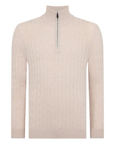 N.Peal Men's Albemarle Cable Half Zip Cashmere Jumper Ecru White