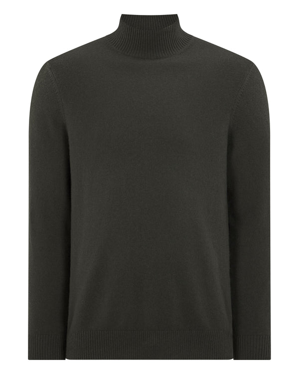 N.Peal Men's Mayfair Turtle Neck Cashmere Jumper Arabica Khaki Green