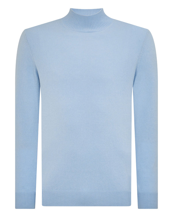 N.Peal Men's Mayfair Turtle Neck Cashmere Jumper Sea Mist Blue