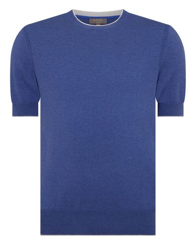 N.Peal Men's Newquay Cotton Cashmere T-Shirt Denim Blue