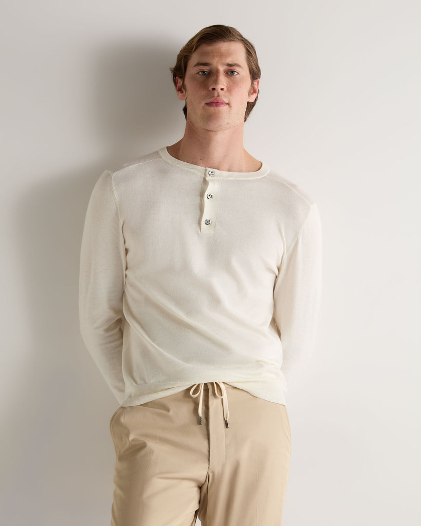 007 Round Neck Henley New Ivory White | N.Peal