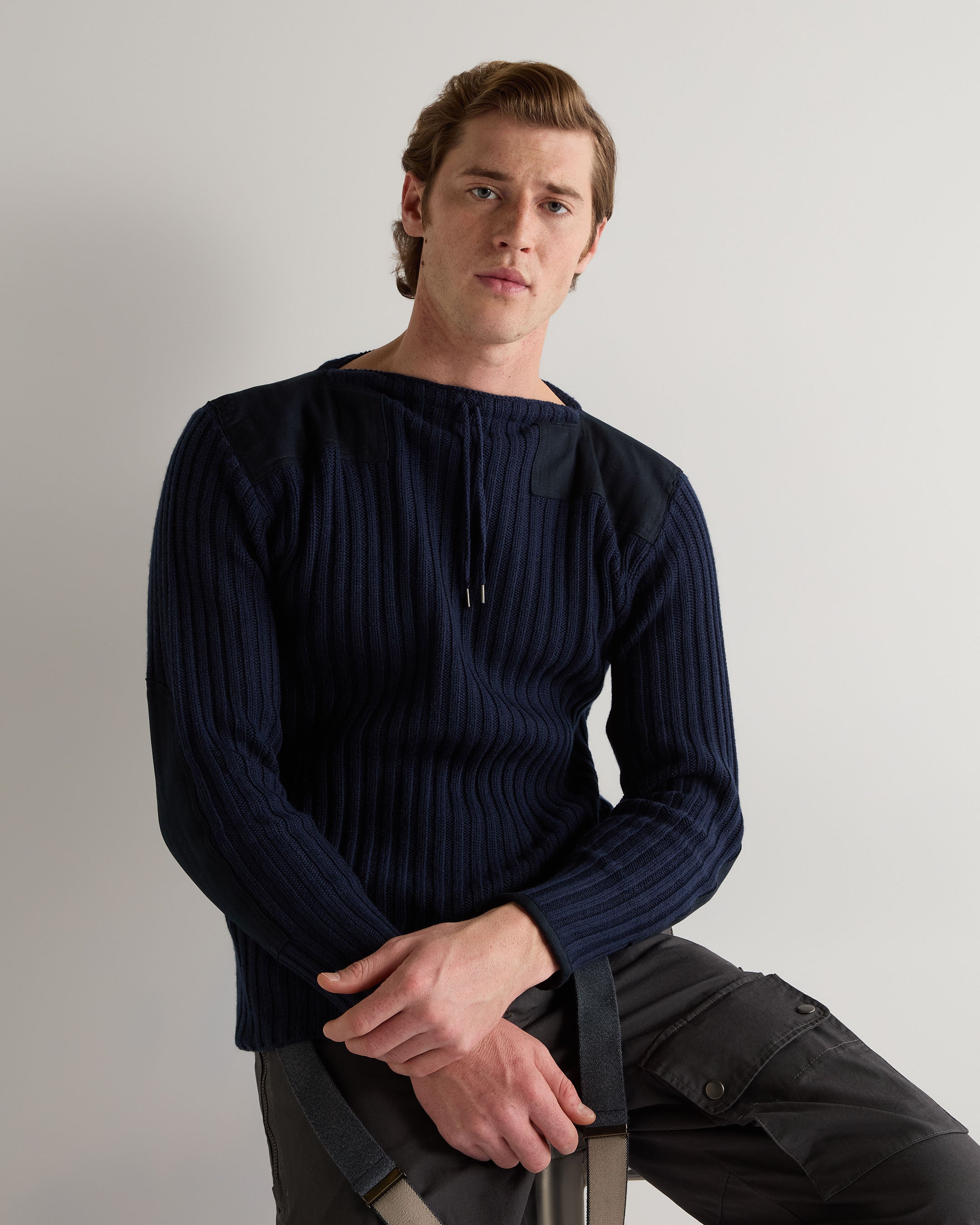 N.Peal Men's Cashmere Official 007 Ribbed Army Sweater Navy Blue - XS N.Peal Men's Cashmere Official 007 Ribbed Army Sweater Navy Blue - XS