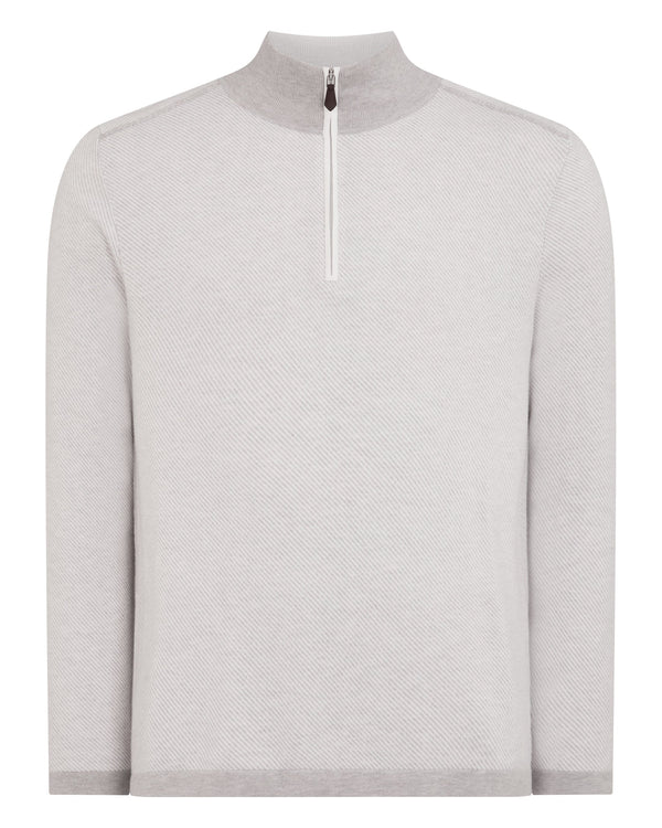 N.Peal Men's Salcombe Jacquard Half Zip Cotton Cashmere Jumper Fumo Grey