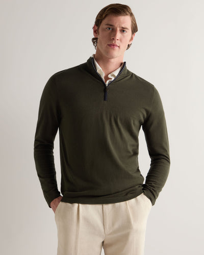 N.Peal Men's Salcombe Half Zip Cotton Cashmere Jumper Arabica Khaki Green