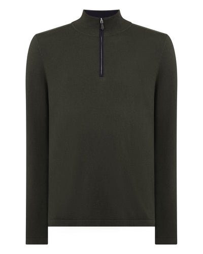 N.Peal Men's Salcombe Half Zip Cotton Cashmere Jumper Arabica Khaki Green