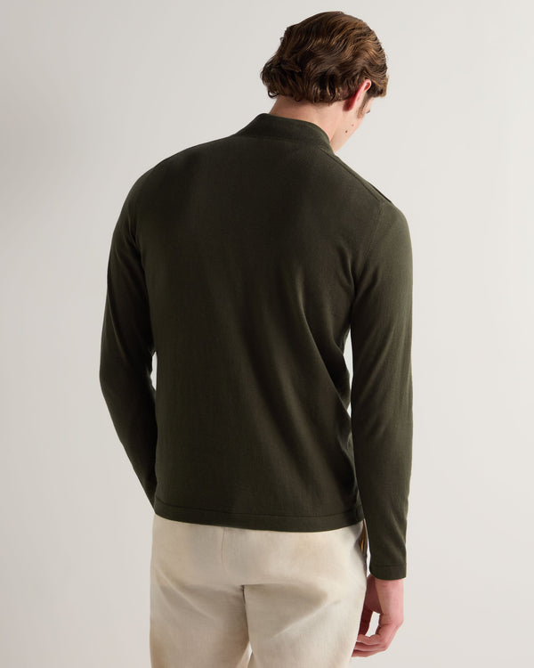 N.Peal Men's Salcombe Half Zip Cotton Cashmere Jumper Arabica Khaki Green