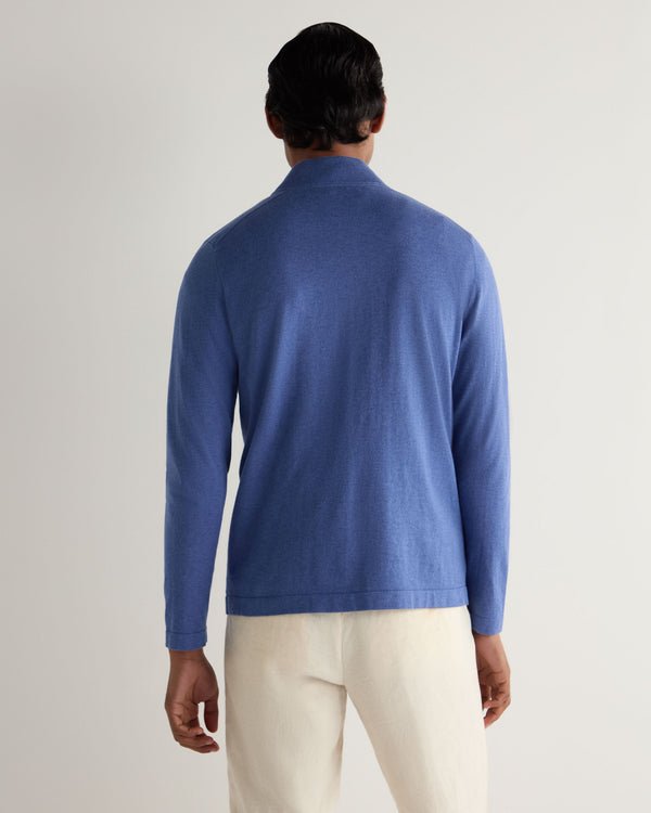 N.Peal Men's Salcombe Half Zip Cotton Cashmere Jumper Denim Blue