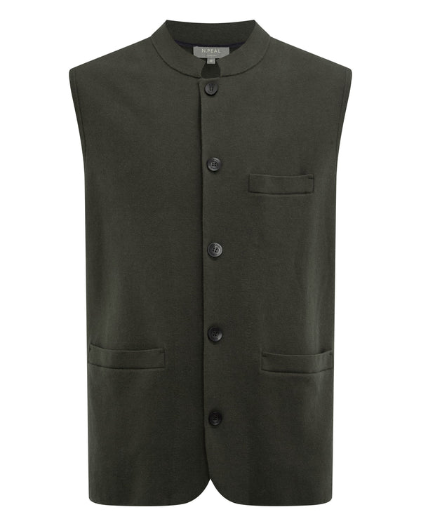 N.Peal Men's Penzance Cotton Cashmere Gilet Arabica Khaki Green