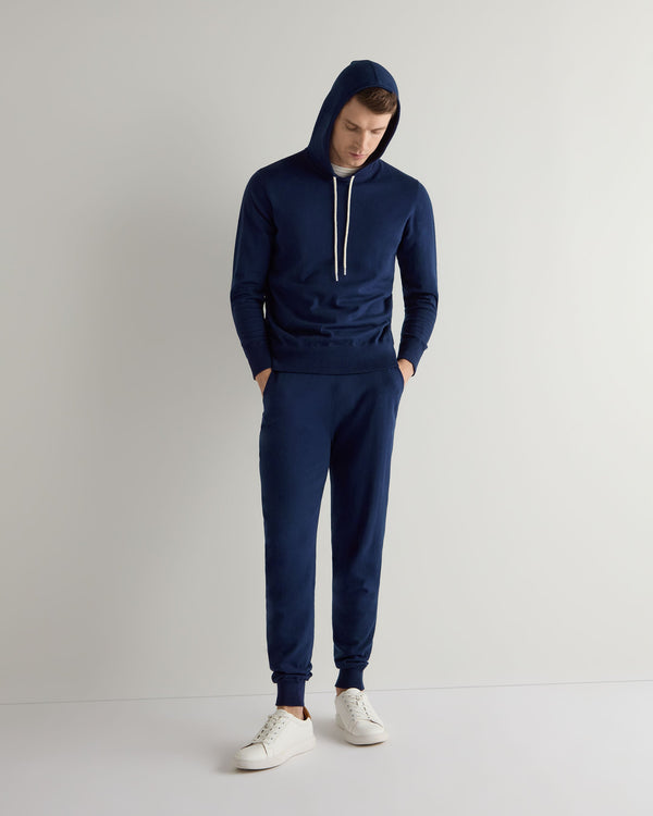 N.Peal Men's Cotton Cashere Silk Hoodie French Blue