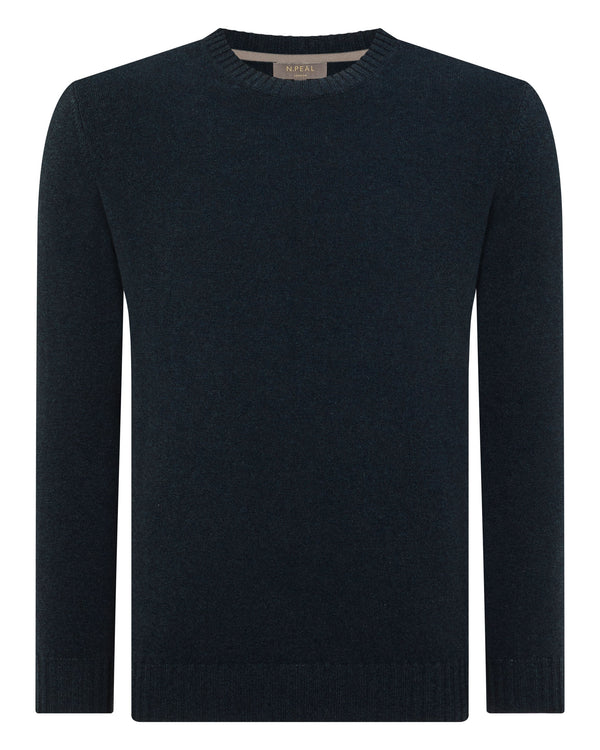 N.Peal Men's Shoreditch Round Neck Cashmere Jumper Indigo Blue