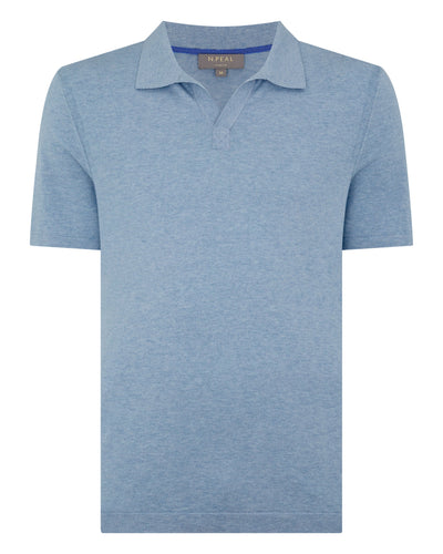 N.Peal Men's Polo Cotton Cashmere T-Shirt Cornflower Blue