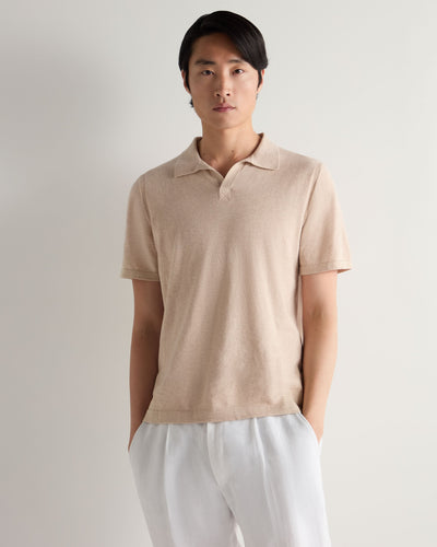 N.Peal Men's Polo Cotton Cashmere T-Shirt Sandstone Brown