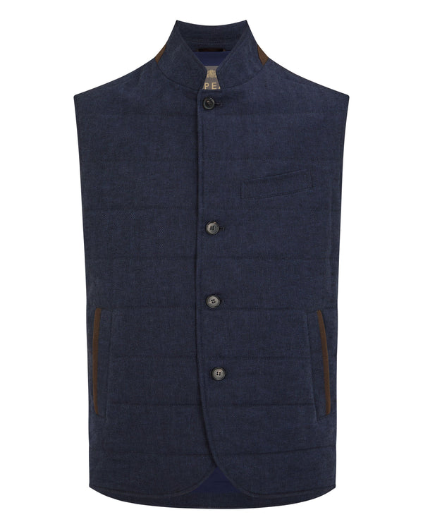 N.Peal Men's Seville Linen Gilet Navy Blue