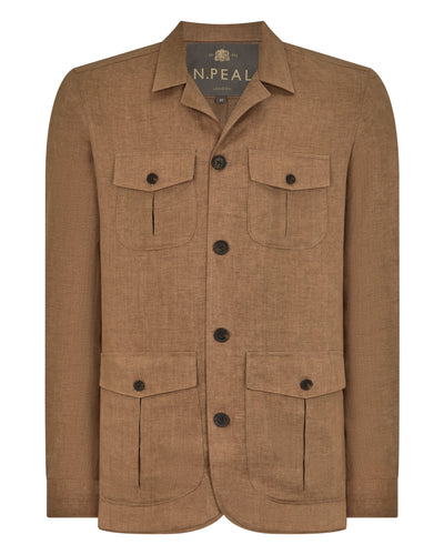 N.Peal Men's Safari Linen Jacket Tan Brown