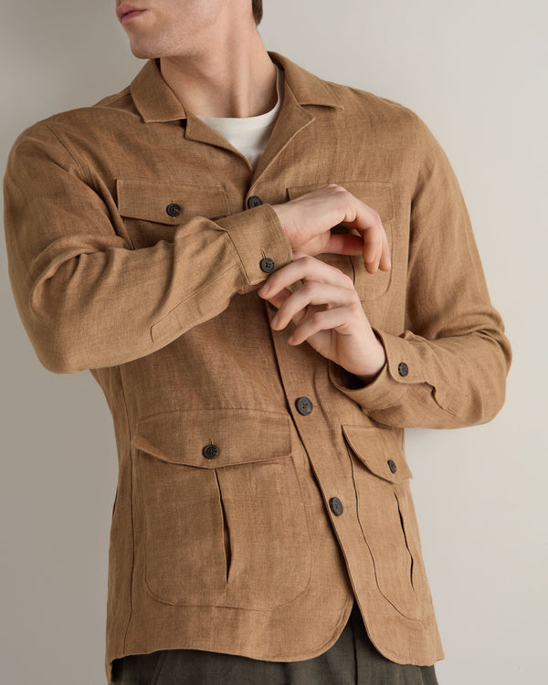 N.Peal Men's Safari Linen Jacket Tan Brown