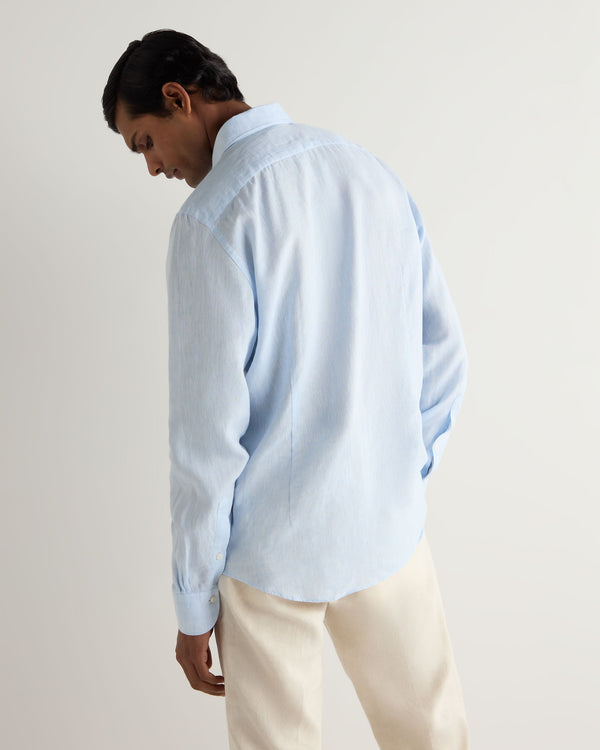 N.Peal Men's Cannes Linen Shirt Light Blue