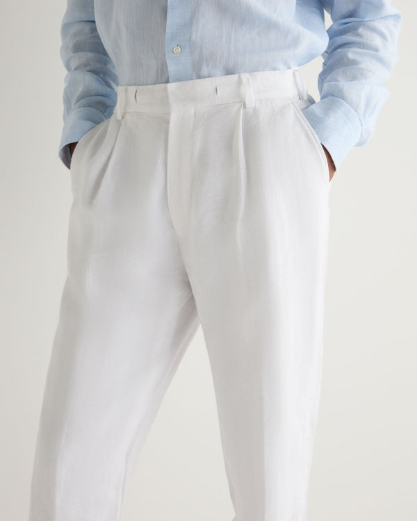 N.Peal Men's Atrani Linen Trouser White