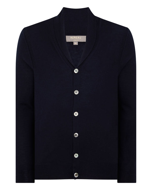 N.Peal Men's Fenchurch Fine Gauge Cashmere Cardigan Navy Blue