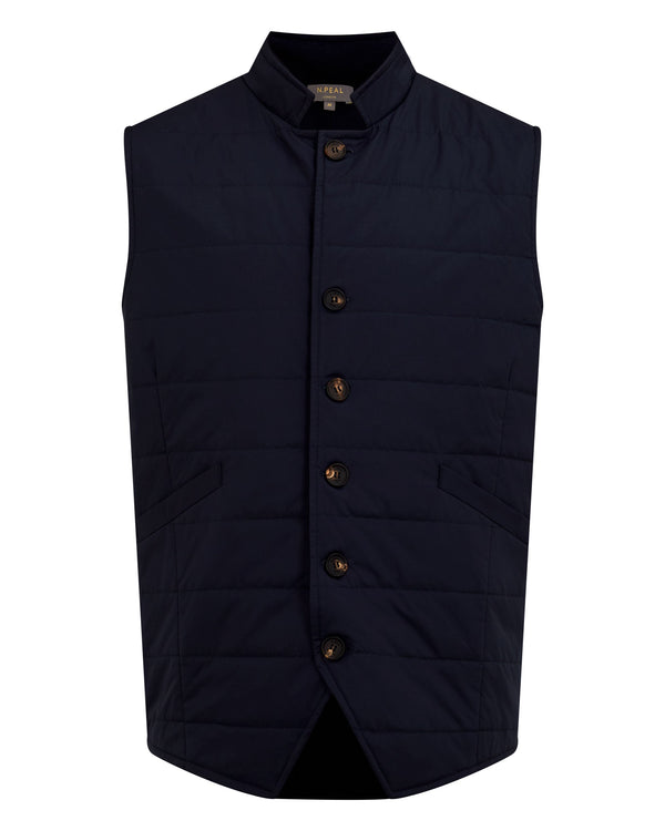 N.Peal Men's Salzburg Cotton Silk Cashmere Gilet Navy Blue