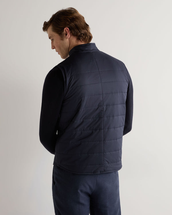 N.Peal Men's Salzburg Cotton Silk Cashmere Gilet Navy Blue