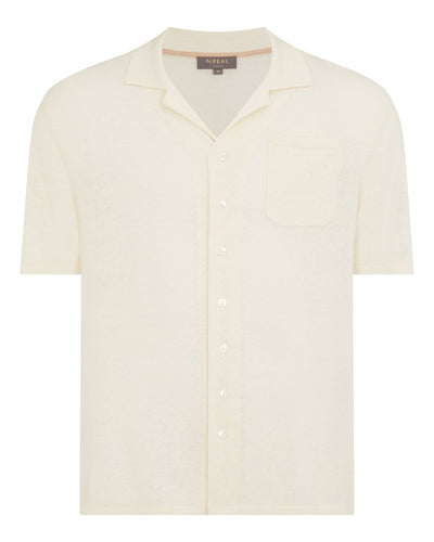 N.Peal Men's Cuban Relaxed Linen Collar Shirt New Ivory White