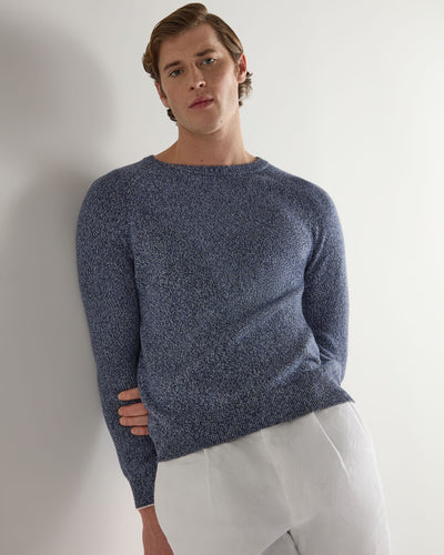 N.Peal Men's Marl Cotton Cashmere Sweatshirt Blue Marl