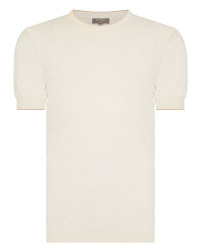 N.Peal Men's Linen Blend T-Shirt New Ivory White