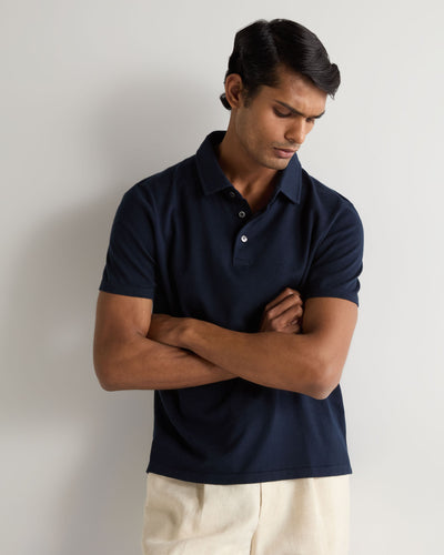 N.Peal Men's Hove Cotton Polo Navy Blue