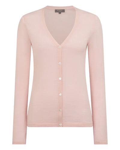 N.Peal Women's Mia Superfine Cashmere V Neck Cardigan Blush Pink