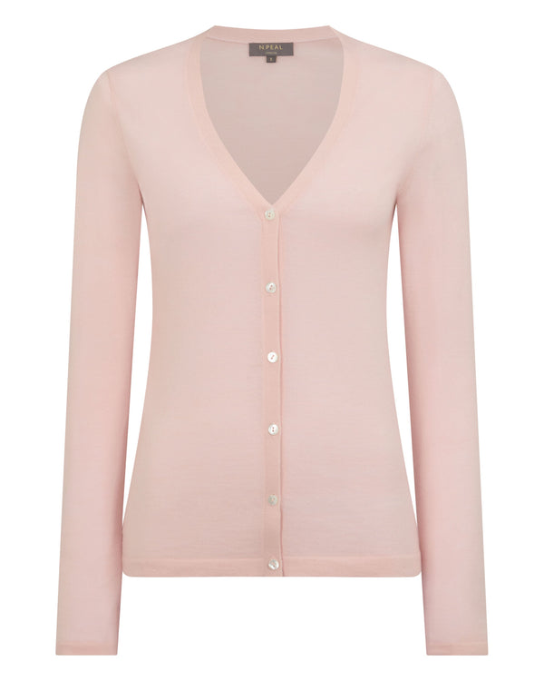 N.Peal Women's Mia Superfine Cashmere V Neck Cardigan Blush Pink