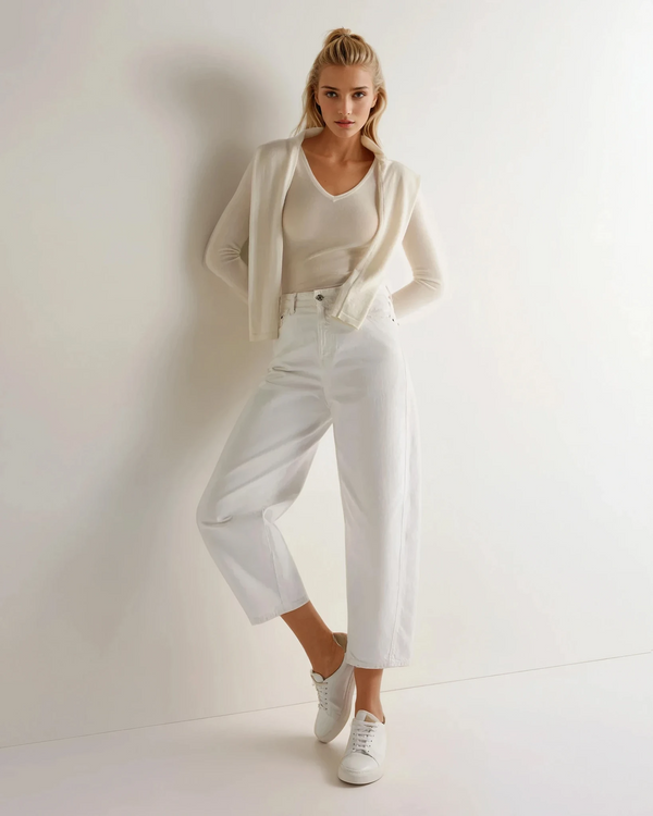 N.Peal Women's Imogen Superfine Cashmere V Neck Sweater New Ivory White