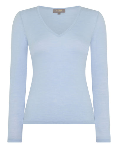 N.Peal Women's Imogen Superfine Cashmere V Neck Jumper Pale Blue