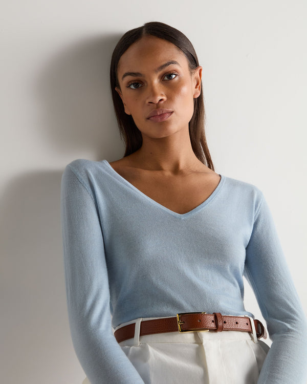 N.Peal Women's Imogen Superfine Cashmere V Neck Jumper Pale Blue