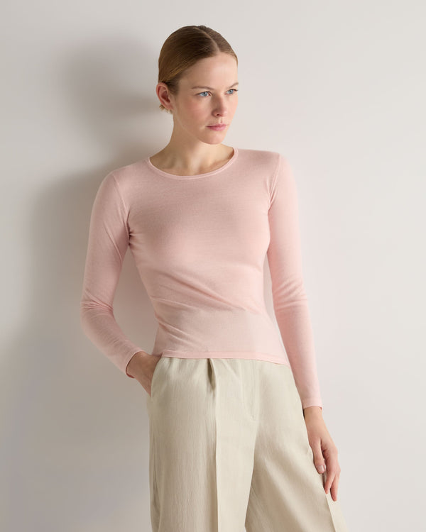 N.Peal Women's Eden Superfine Cashmere Round Neck Top Blush Pink