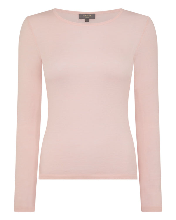 N.Peal Women's Eden Superfine Cashmere Round Neck Top Blush Pink