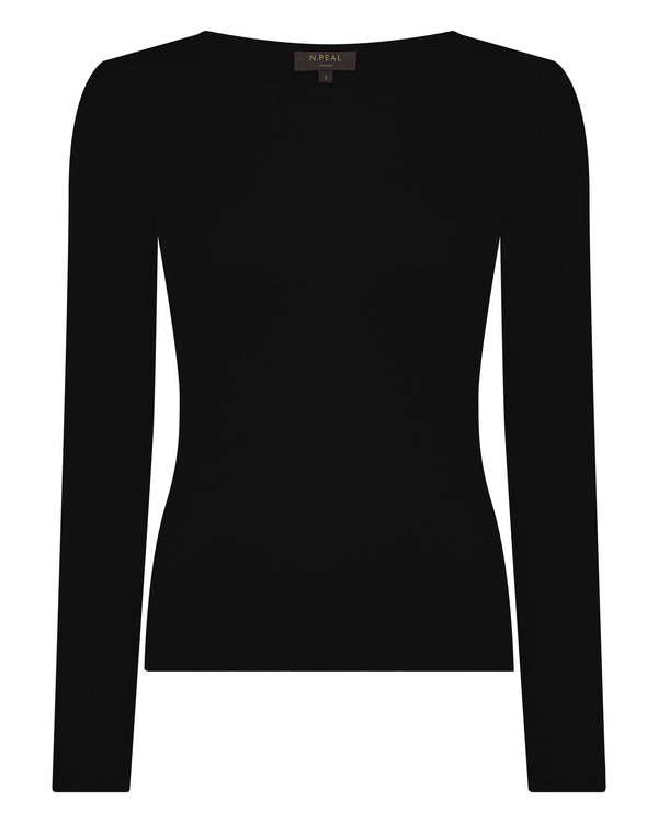 N.Peal Women's Eden Superfine Cashmere Round Neck Top Black