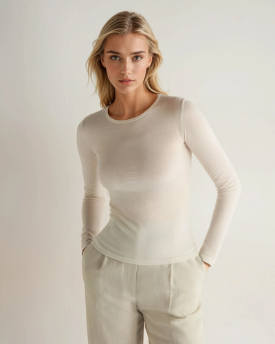 N.Peal Women's Eden Superfine Cashmere Round Neck Top New Ivory White