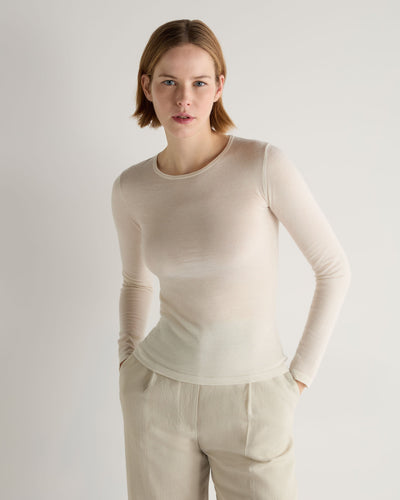 N.Peal Women's Eden Superfine Cashmere Round Neck Top New Ivory White