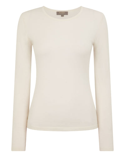 N.Peal Women's Eden Superfine Cashmere Round Neck Top New Ivory White