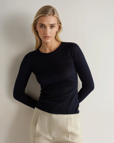 N.Peal Women's Eden Superfine Cashmere Round Neck Top Navy Blue